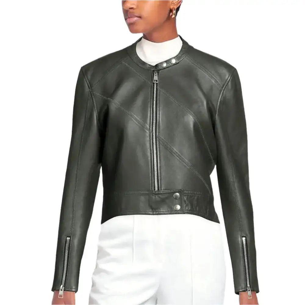 Women's Military Green Leather Jacket | Riders Republic UK