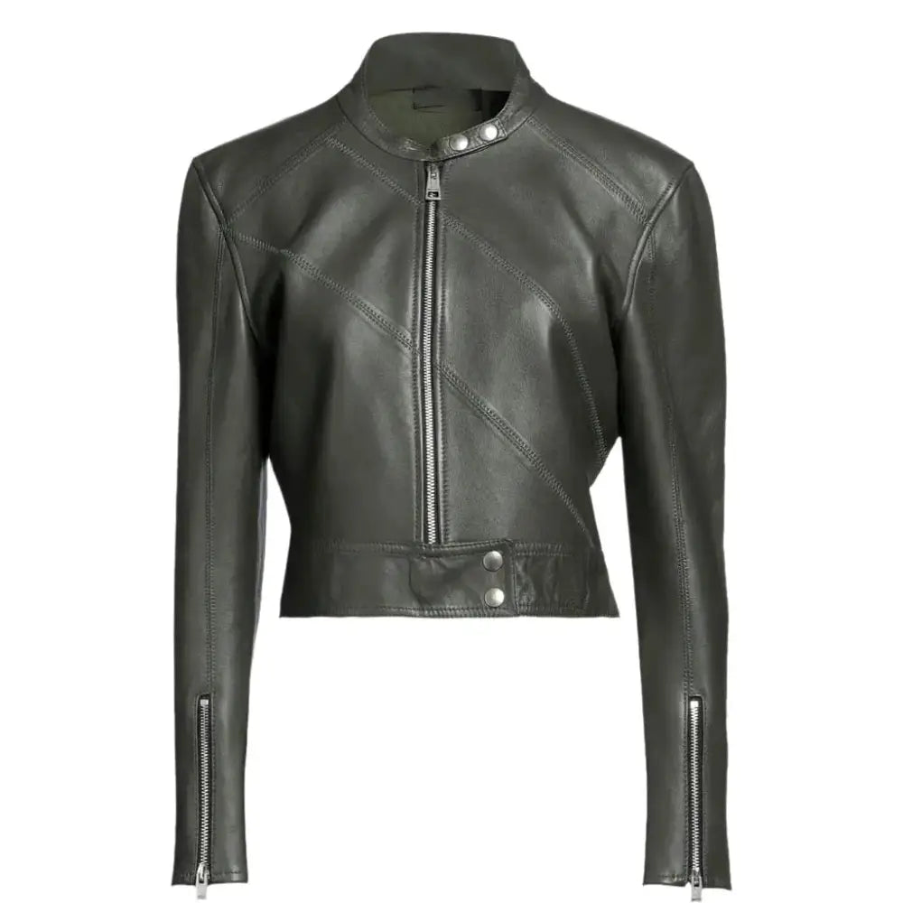 Women's Military Green Leather Jacket | Riders Republic UK