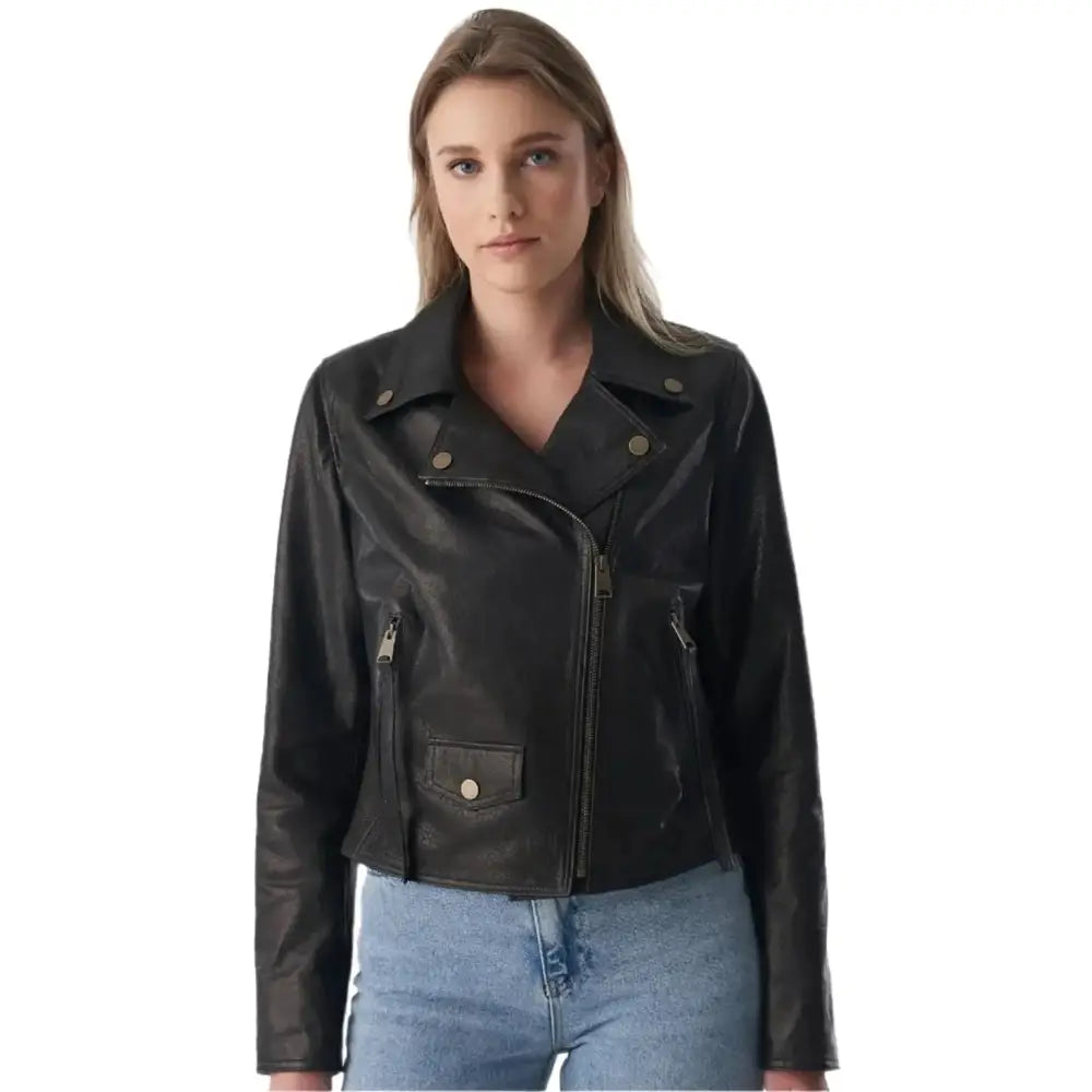 Natural Grain Black Women’s Biker Jacket - Riders Republic UK