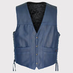 Navy Blue Leather Cruiser Vest - Riders Republic UK