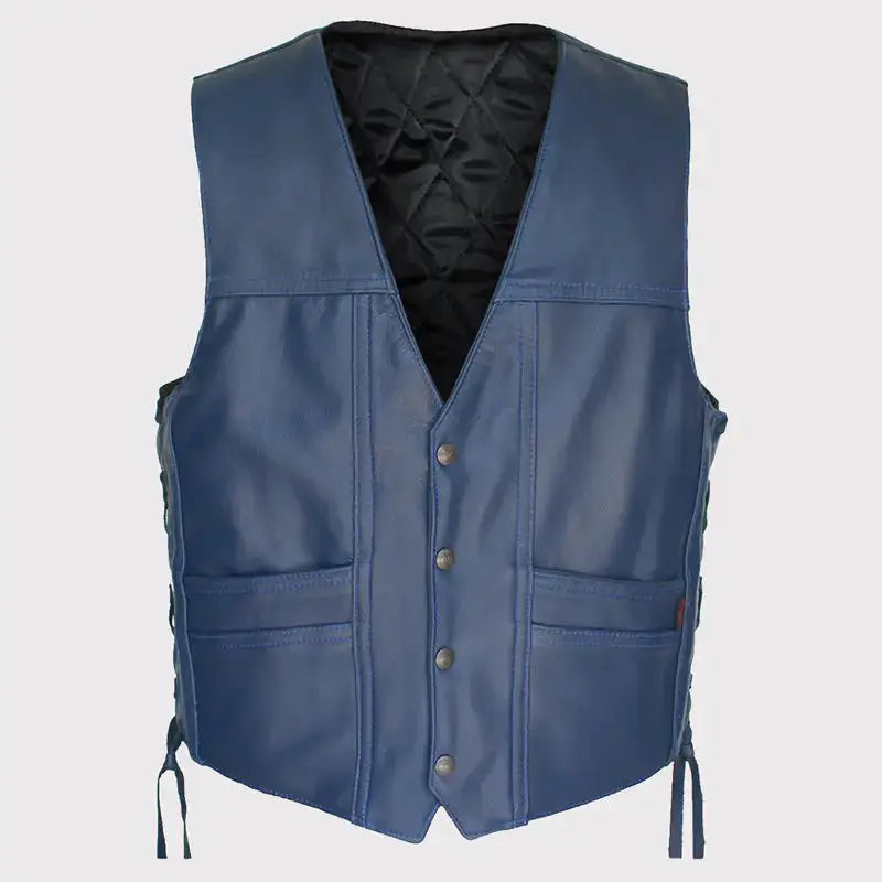 Navy Blue Leather Cruiser Vest - Riders Republic UK