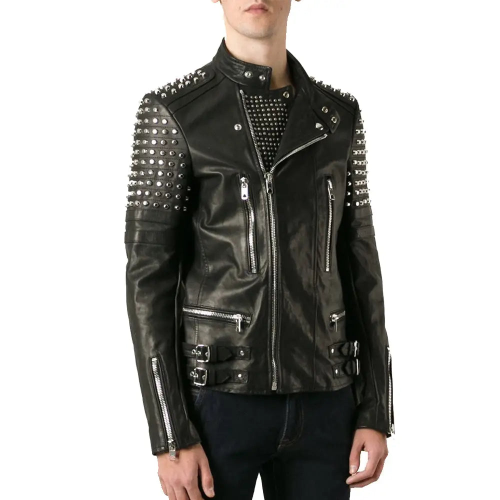 Studded Men Biker Leather Jacket - Riders Republic UK