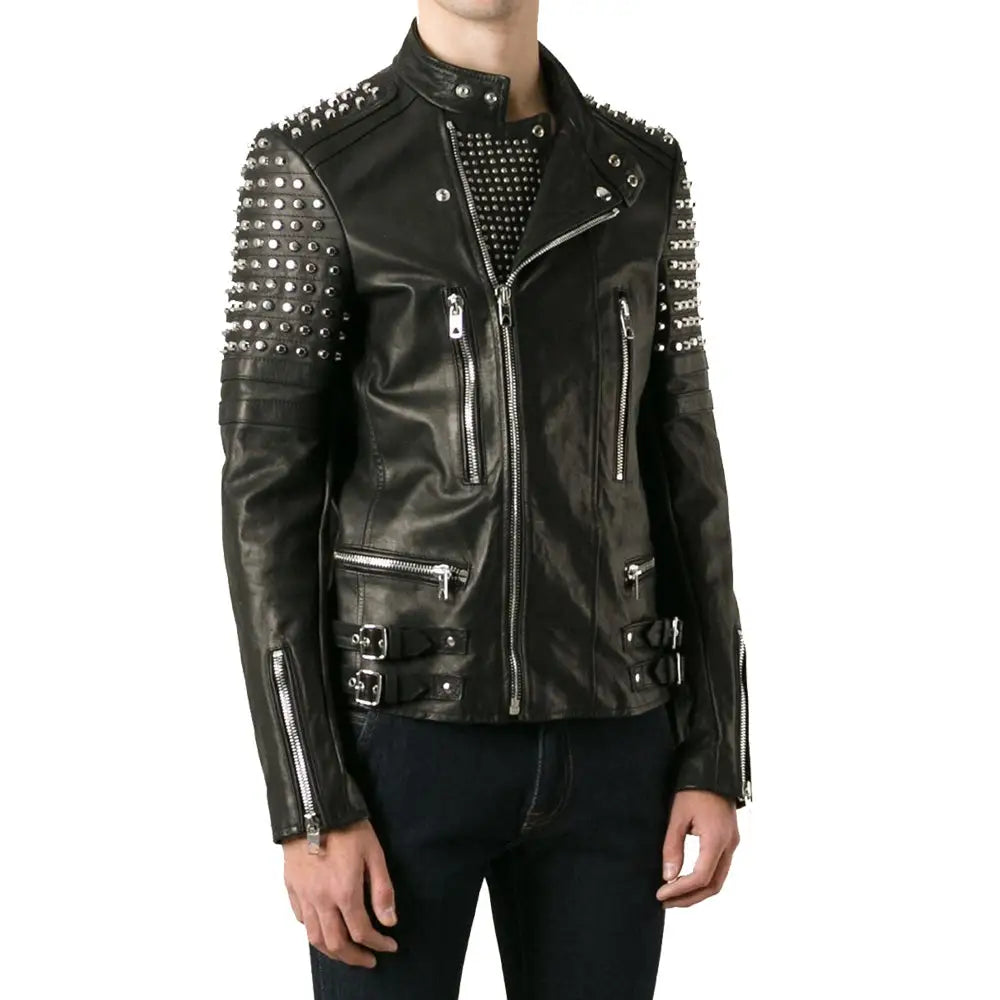 Studded Men Biker Leather Jacket - Riders Republic UK