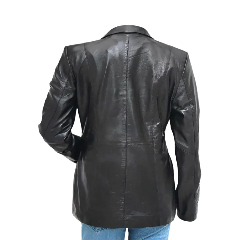 Womens Black Leather Three Button Blazer - Riders Republic UK
