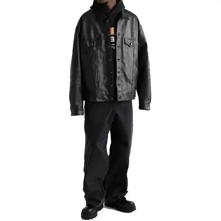 Mens Army Black Suede Leather Trucker Jacket - Riders Republic UK