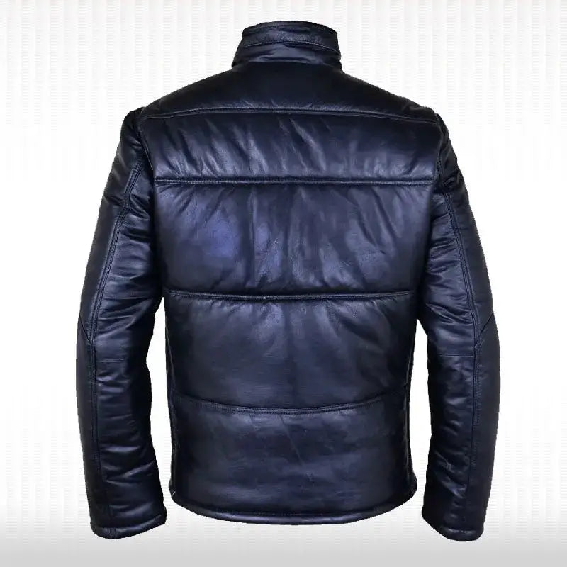 Mens Black Leather Quilted Bomber Jacket - Riders Republic UK