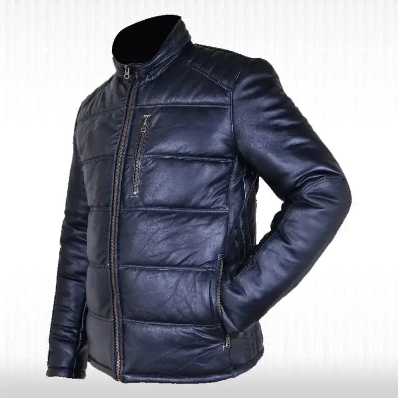 Mens Black Leather Quilted Bomber Jacket - Riders Republic UK
