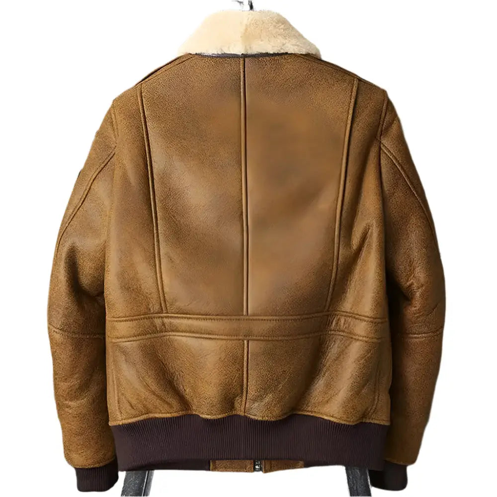 Mens Brown Embroidered Sheepskin Shearling Jacket - Riders Republic UK
