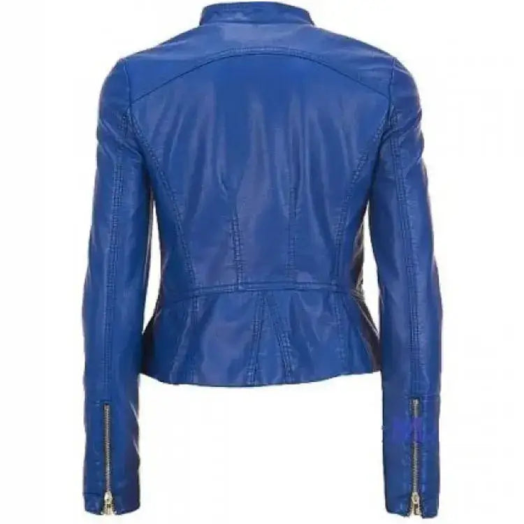 Womens Blue Leather Biker Jacket - Riders Republic UK