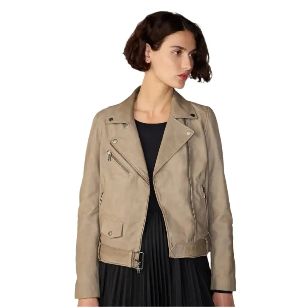 Tan Beige Suede Biker Jacket for Women - Riders Republic UK