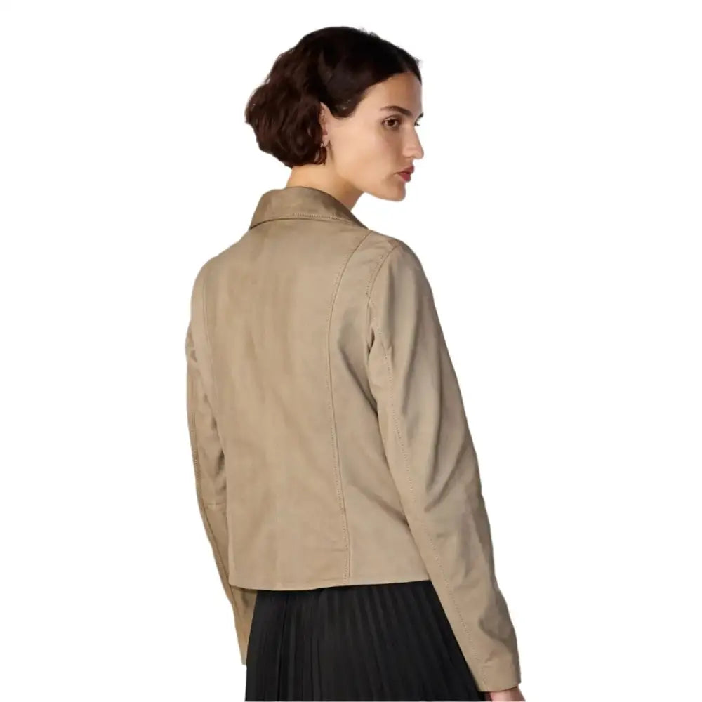 Tan Beige Suede Biker Jacket for Women - Riders Republic UK