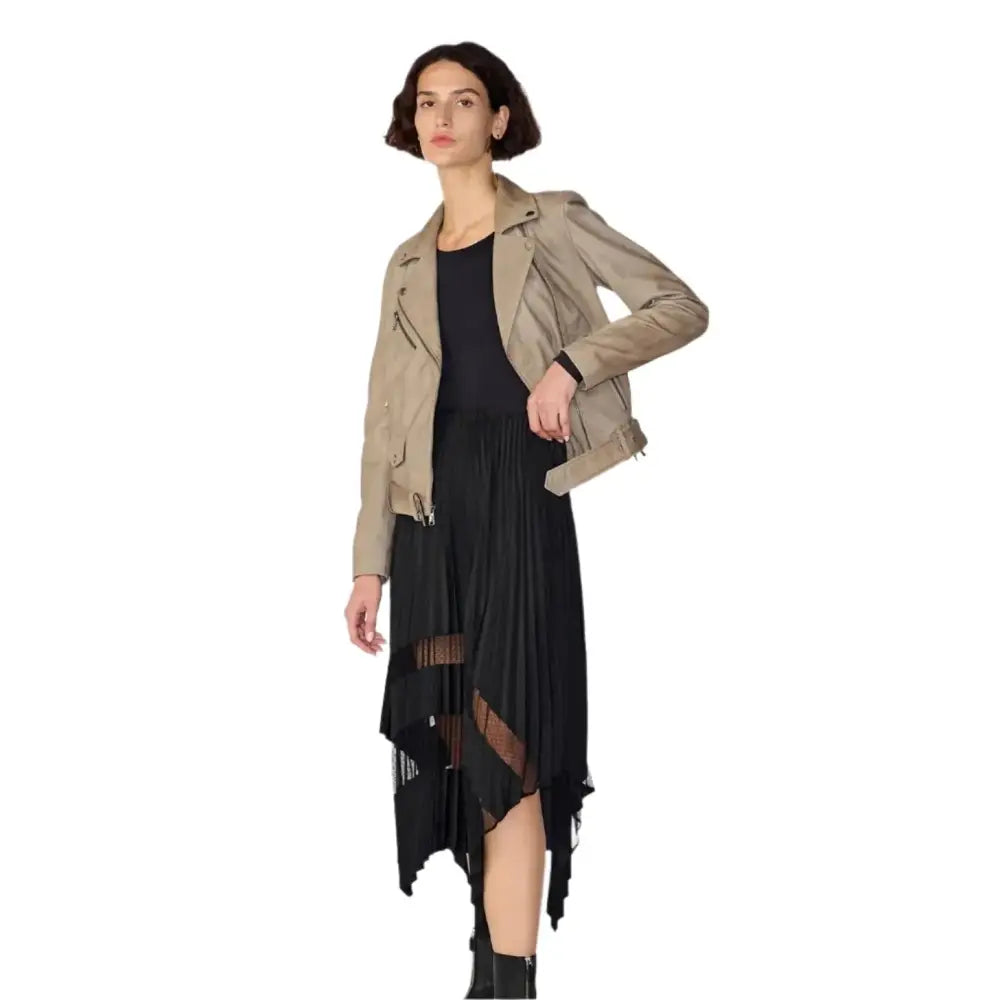 Tan Beige Suede Biker Jacket for Women - Riders Republic UK