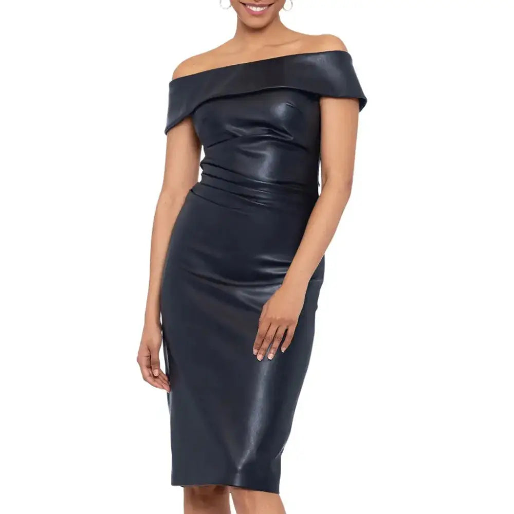 Off The Shoulder Black Leather Cocktail Dress - Riders Republic UK