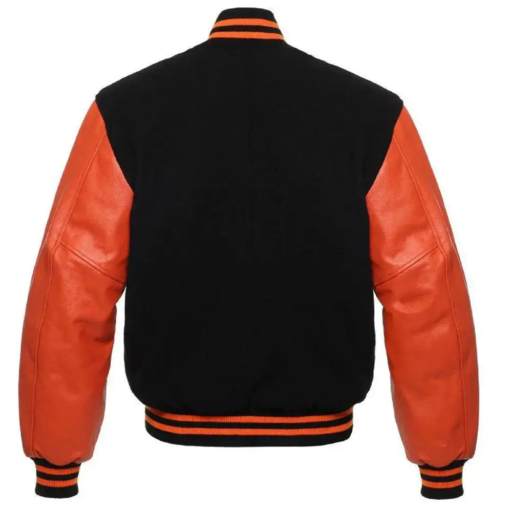 Orange Black Varsity Leather Jacket - Riders Republic UK