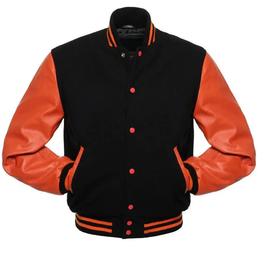 Orange Black Varsity Leather Jacket - Riders Republic UK
