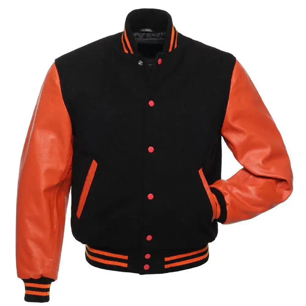 Orange Black Varsity Leather Jacket - Riders Republic UK