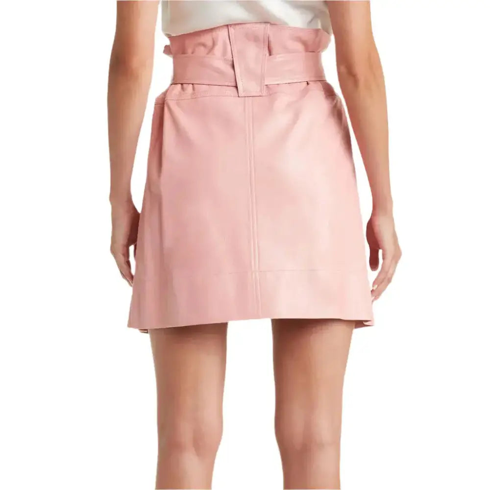 Pastel Pink Belted Mini Leather Skirt - Riders Republic UK