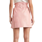 Pastel Pink Belted Mini Leather Skirt - Riders Republic UK