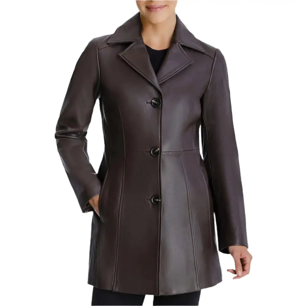 Petite Leather Button Down Coat for Women - Riders Republic UK