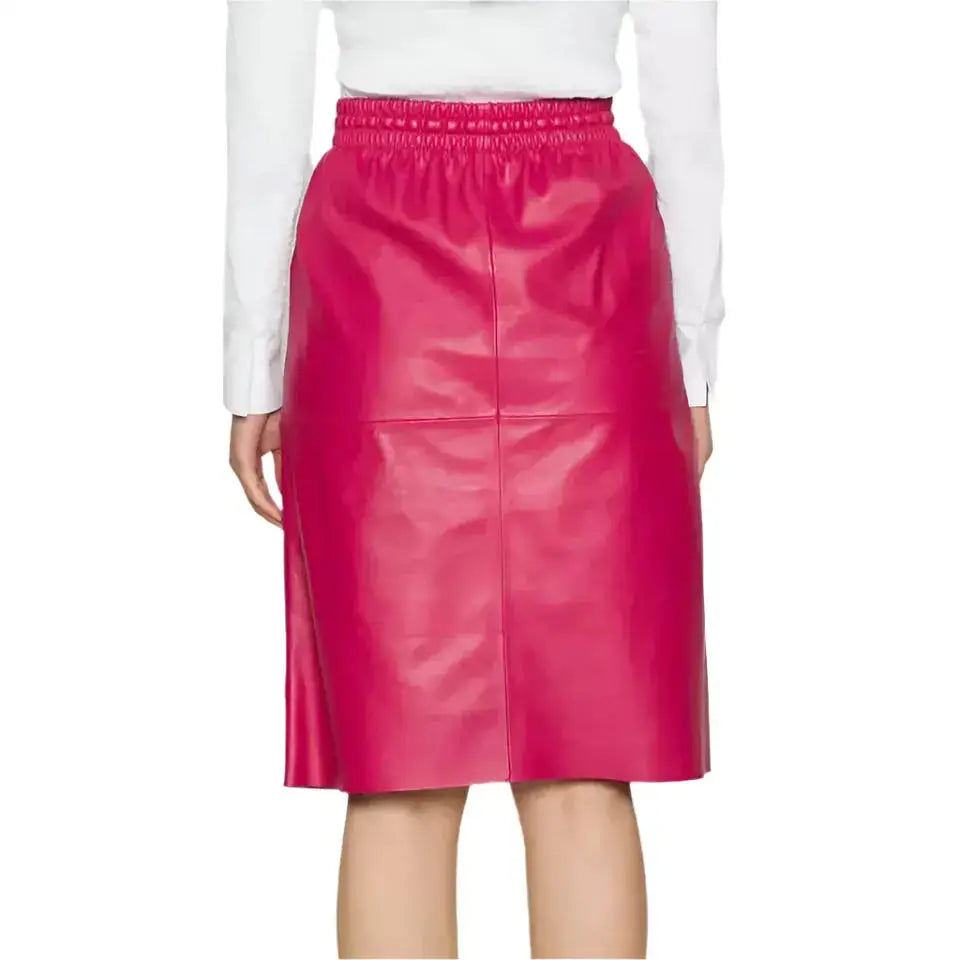 Women’s Pink Midi Leather Skirt