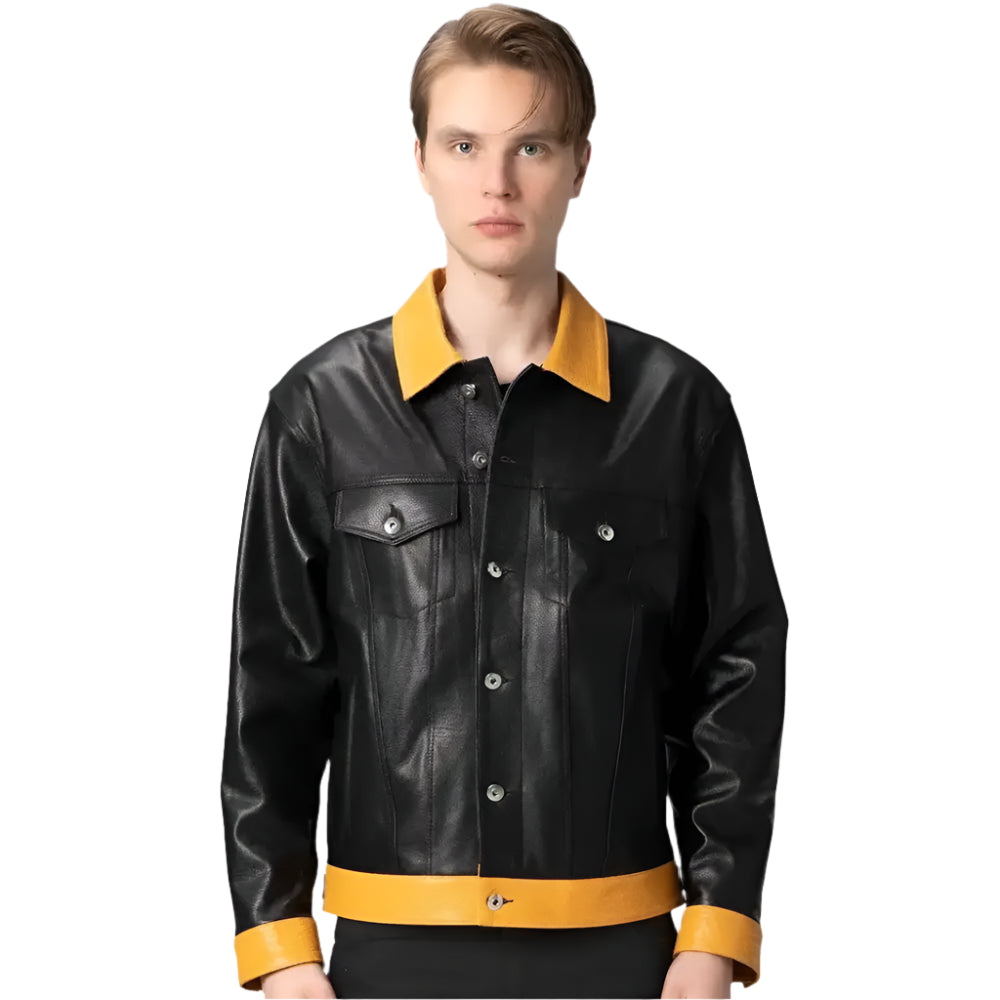 Mens Premium Black Leather Trucker Jacket - Riders Republic UK