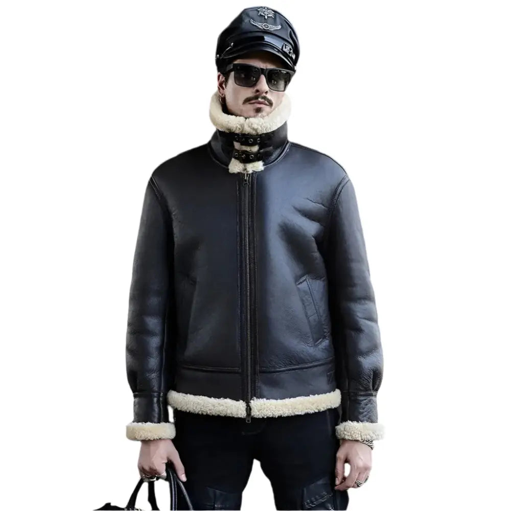 WW2 Style Sheepskin Aviator Jacke für Herren mit warmem Flight-Jacket-Charakter