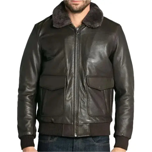 Brown Cowhide Leather Aviator Jacket - Riders Republic UK