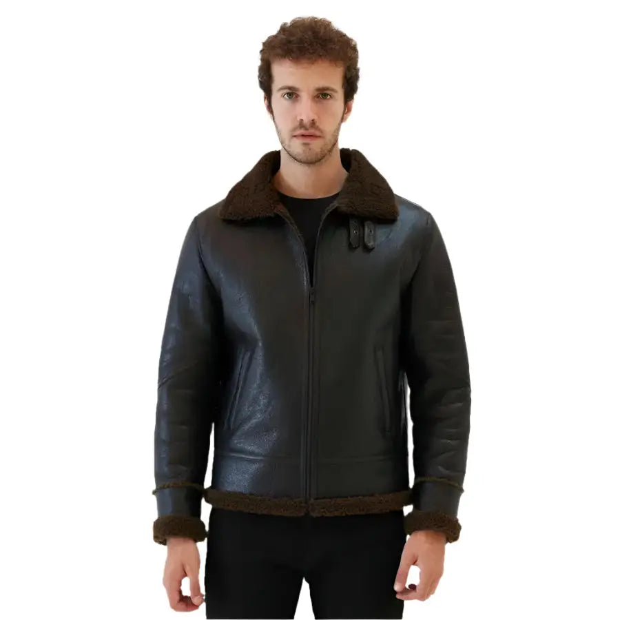 Premium Mens Dark Brown Shearling Aviator Jacket - Riders Republic UK