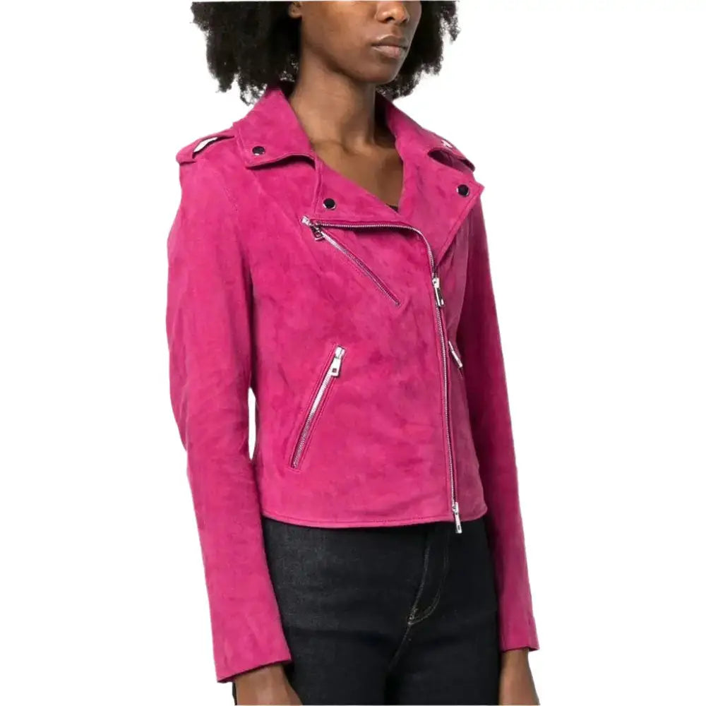 Pink Suede Biker Jacket for Women - Riders Republic UK
