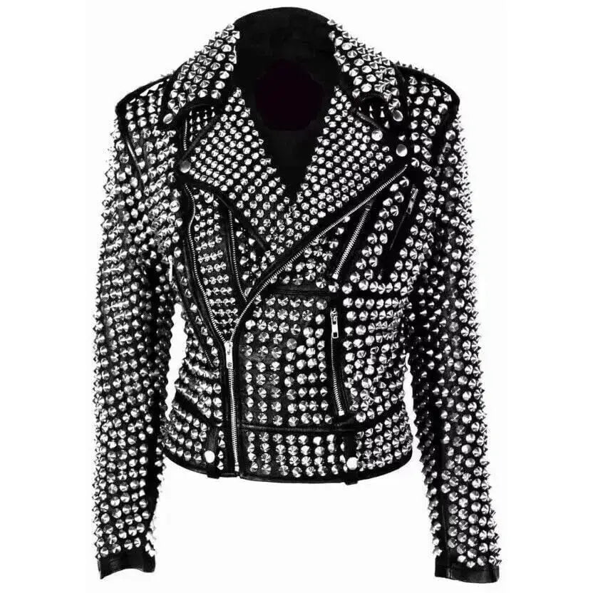 Womens Gothic Punk Studded Leather Jacket - Riders Republic UK
