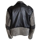 Men’s studded leather jacket in red with zip closure and biker style