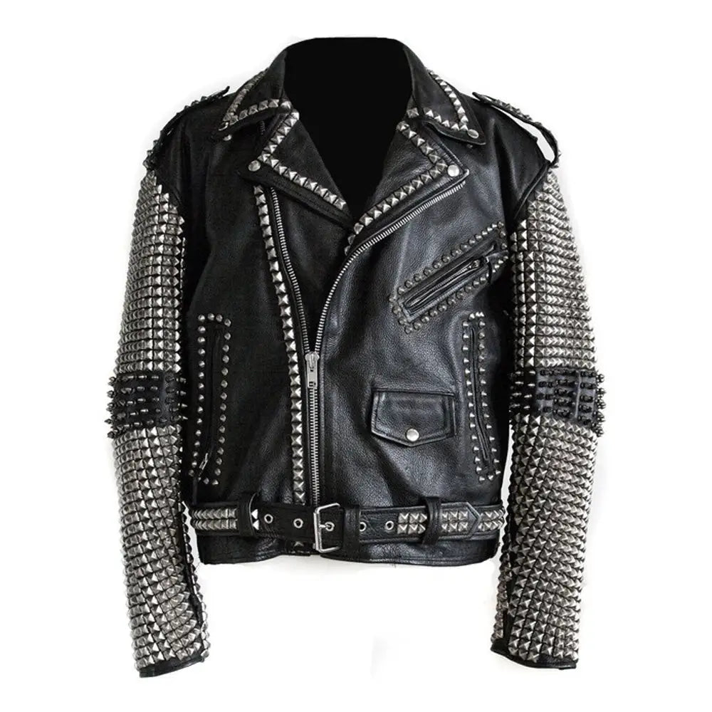 Men’s punk rock studded leather jacket in genuine leather
