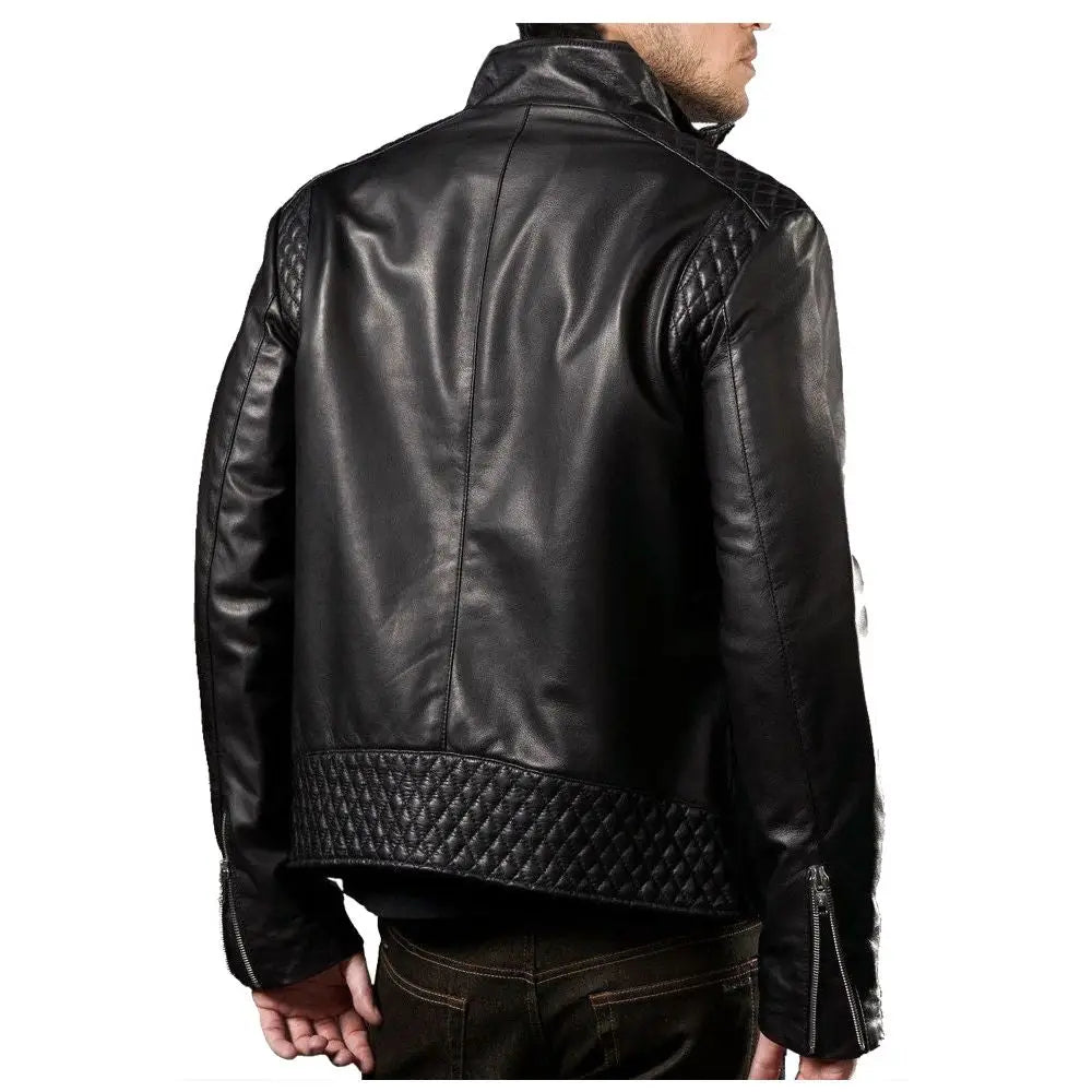 Black Slim Fit Leather Biker Jacket - Riders Republic UK