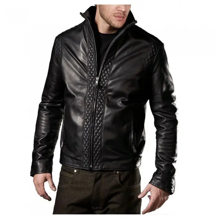 Black Slim Fit Leather Biker Jacket - Riders Republic UK