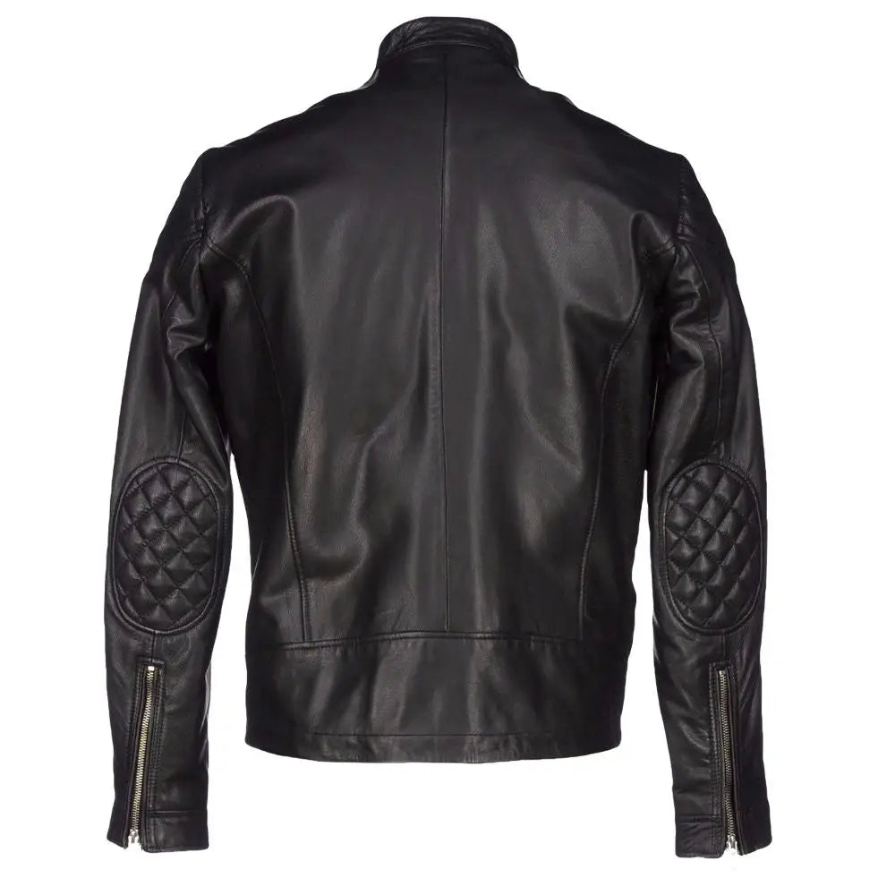 Quilted Shoulders Biker Leather Jacket - Riders Republic UK