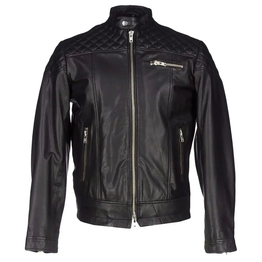 Quilted Shoulders Biker Leather Jacket - Riders Republic UK