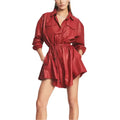 Red Flared Mini Leather Dress with Button-Down - Riders Republic UK