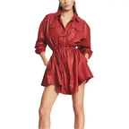 Red Flared Mini Leather Dress with Button-Down - Riders Republic UK