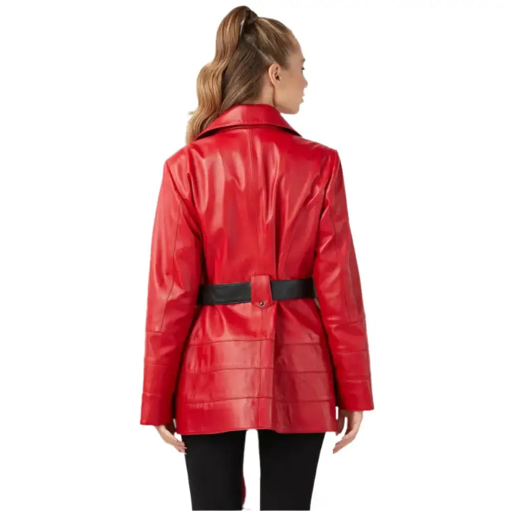 Red Leather Trench Coat for Women - Riders Republic UK