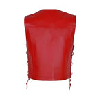 Red Cowhide Leather Motorcycle Vest - Riders Republic UK