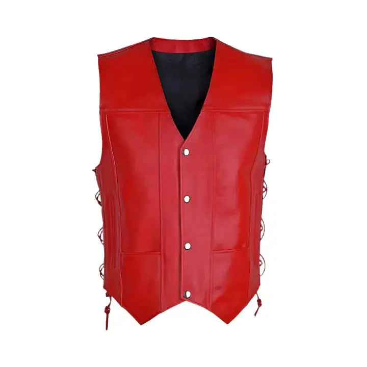 Red Cowhide Leather Motorcycle Vest - Riders Republic UK