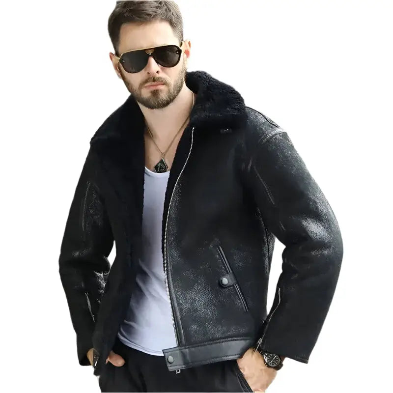 Retro Black Shearling Short Fur Coat - Riders Republic UK