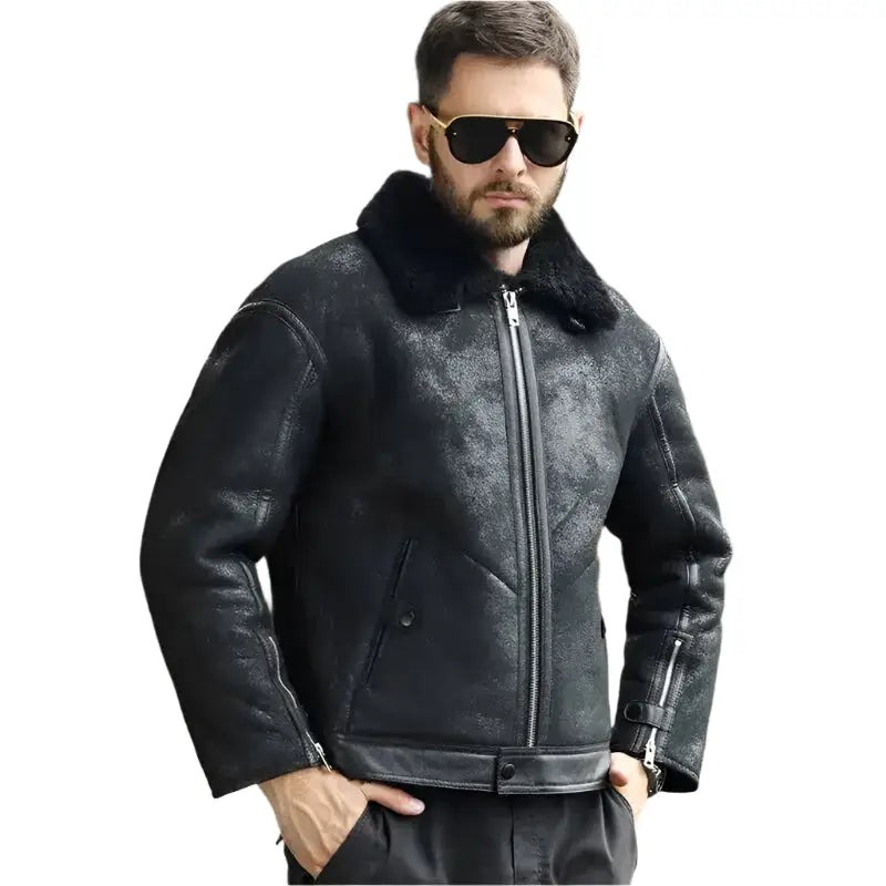 Retro Black Shearling Short Fur Coat - Riders Republic UK