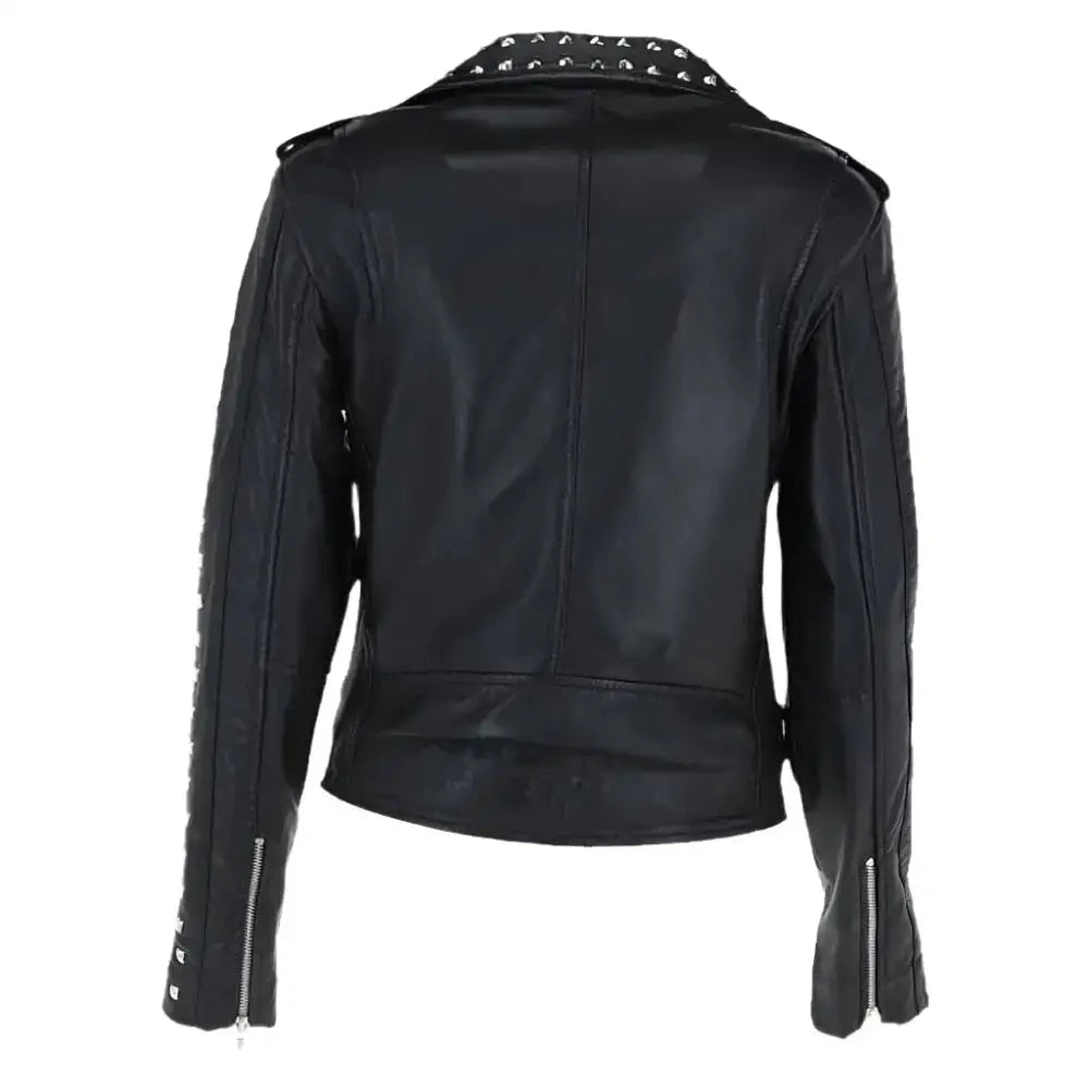 Womens Black Studded Leather Biker Jacket - Riders Republic UK
