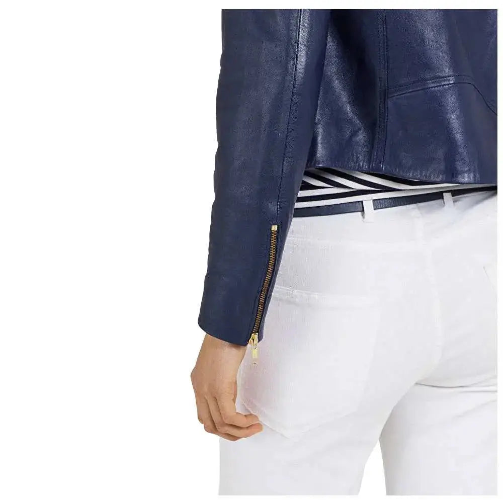Ruth Langsford Blue Leather Biker Jacket - Riders Republic UK
