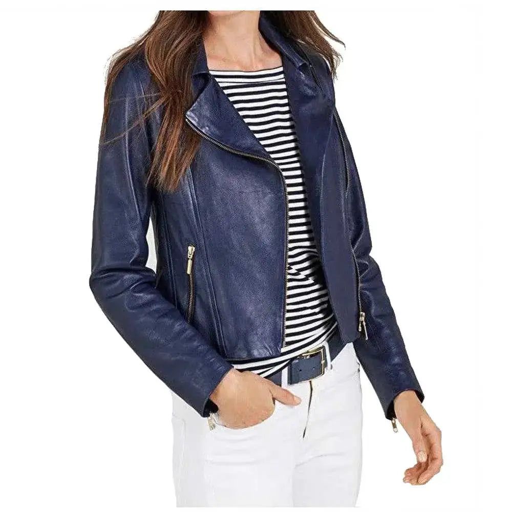 Ruth Langsford Blue Leather Biker Jacket - Riders Republic UK