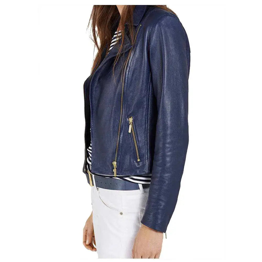 Ruth Langsford Blue Leather Biker Jacket - Riders Republic UK