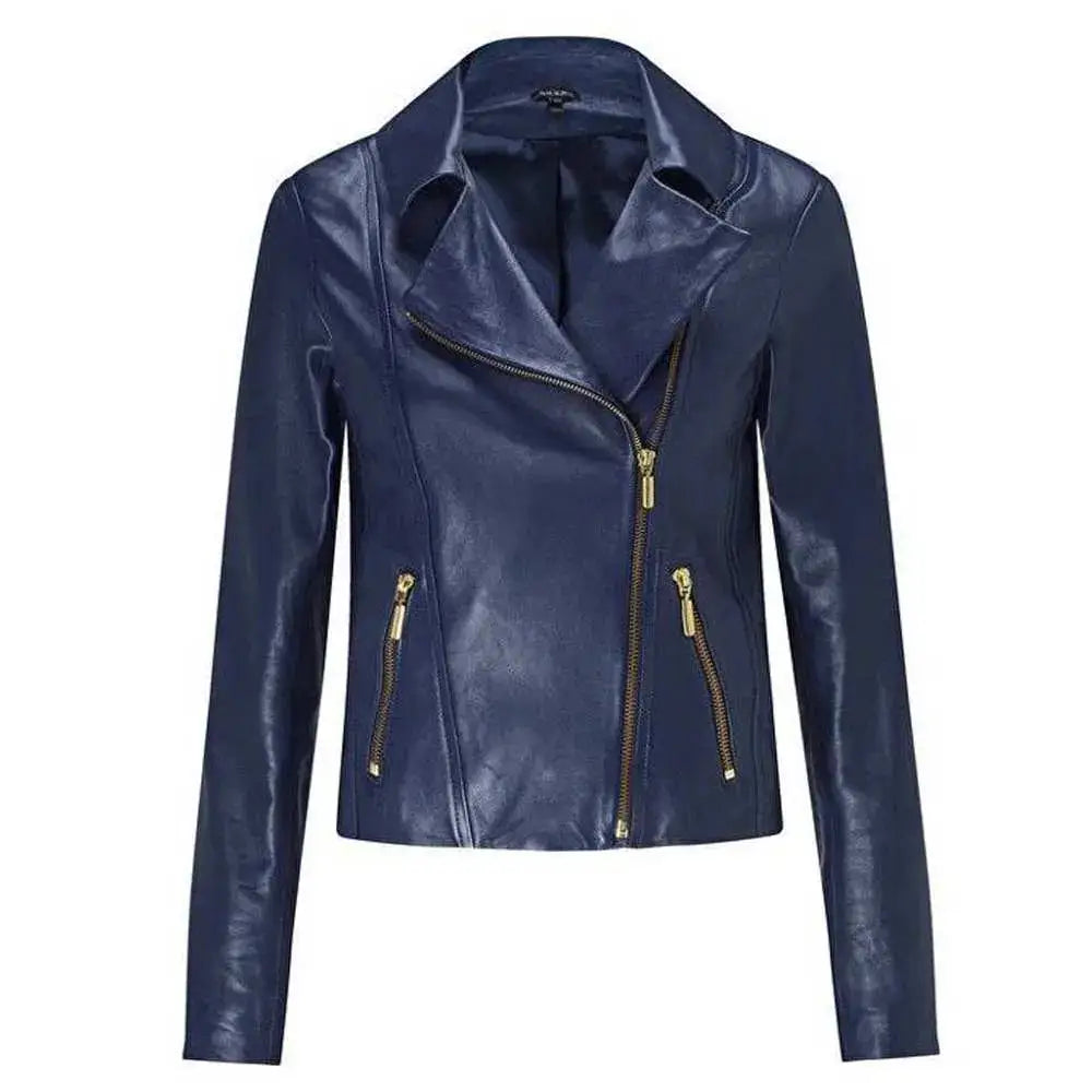 Ruth Langsford Blue Leather Biker Jacket - Riders Republic UK