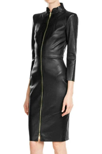 Women’s Slim Fit Short Black Leather Dress