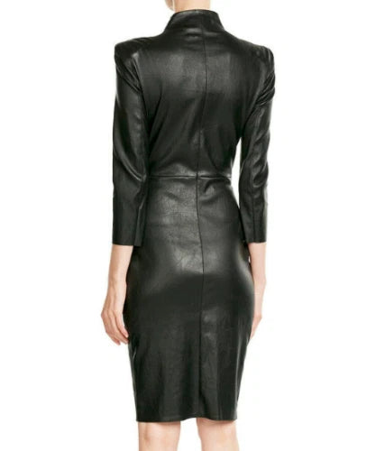 Women’s Slim Fit Short Black Leather Dress